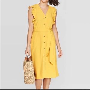 Yellow Button-Down Midi Dress